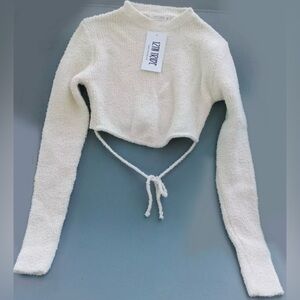 12th Tribe New Large Beige Crop Top Sweater NEW